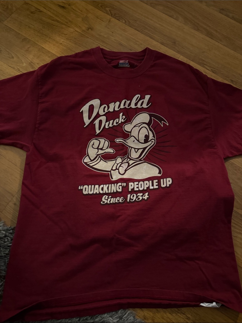 Disney Maroon Donald Duck Graphic Tee with White Print
